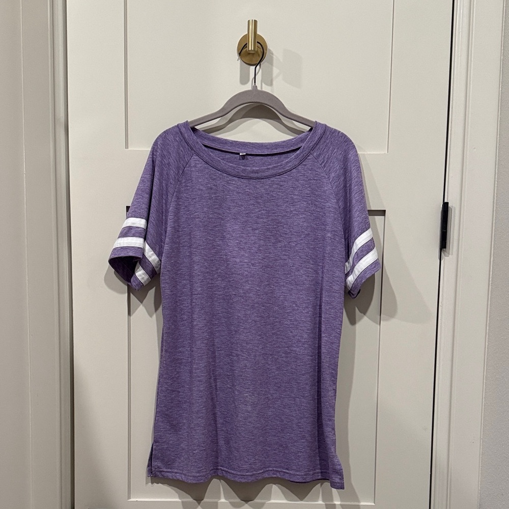 Purple Short Sleeve Top with Stripes